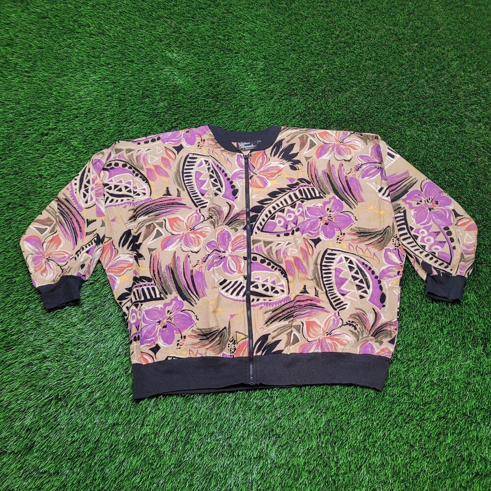 VTG 80s USA Made Floral Batwing Bomber Jacket Womens 2XL Asymmetrical